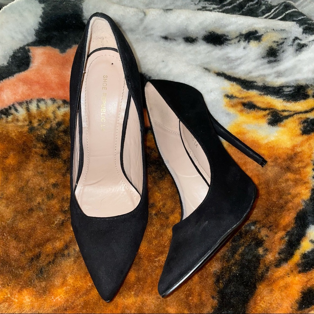 Black Faux Suede Black Pointy Toe High Heels